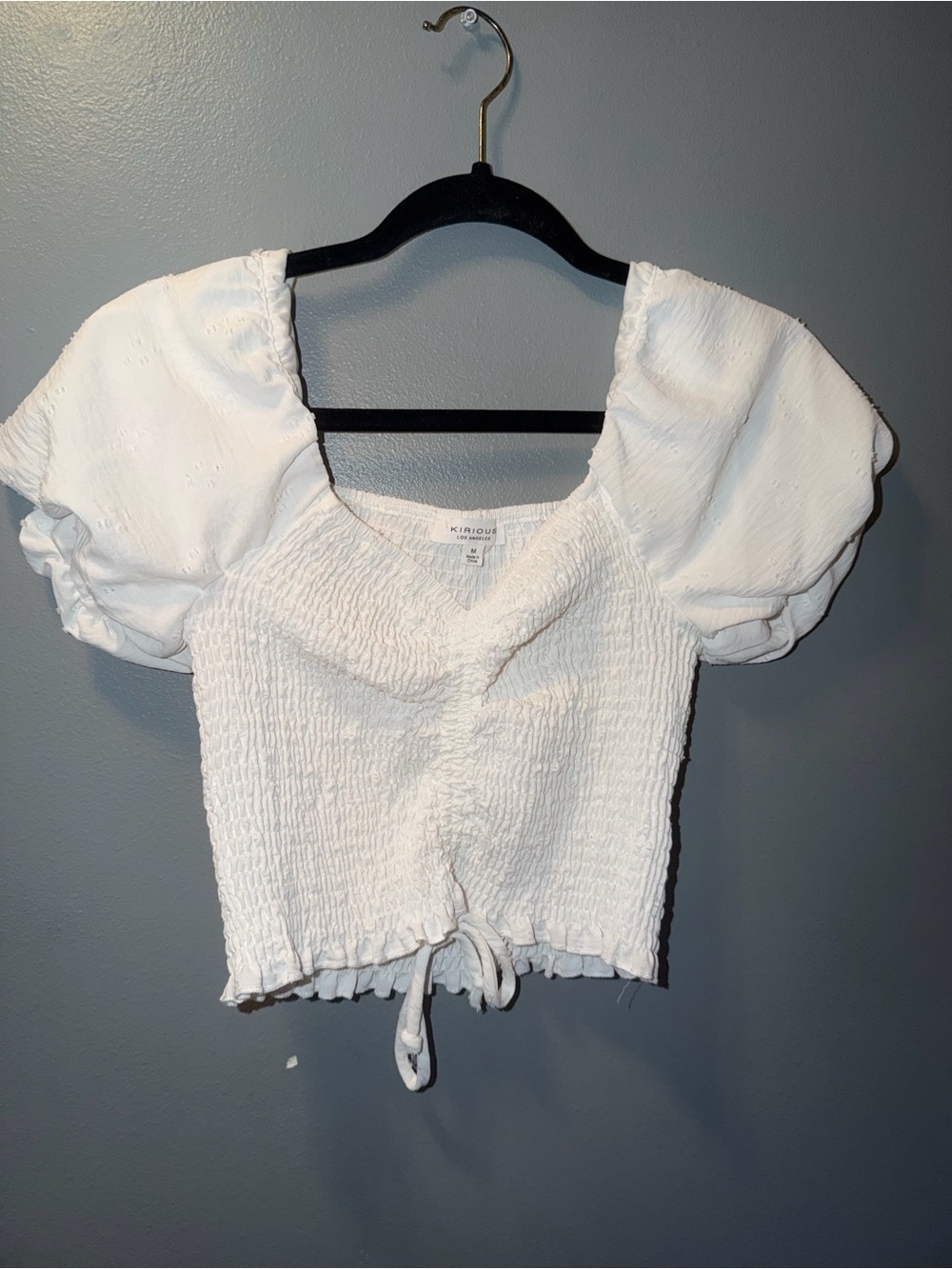 Smocked Puff-Sleeve Crop Top in White
